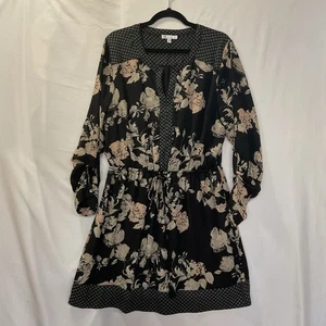 Daniel Rain DR 2 Dress Size XL Floral Front Tie Chiffon Split Neck Long Sleeve - Picture 1 of 11