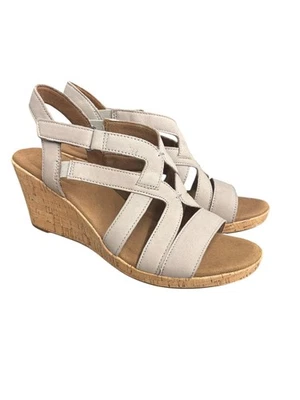 Rockport Women's Briah Caged Wedge Sandal, New Taupe Nubuck, 9.5 W US - Image 1 of 4