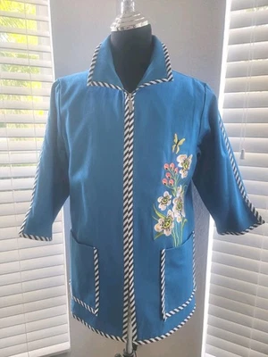 Chaqueta Bob Mackie Usable Art Mujer Azul Flor Bordada Cremallera Talla Med Foto 1 de 4