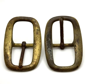 Pair of Heavy Antique Brass Horse Strap Buckle Tack Harness Sleigh Bell Cavalry - Picture 1 of 9