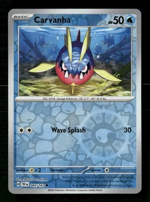 Carvanha Reverse Holo #042/162 SV05: Temporal Forces Pokemon - Image 1 of 2