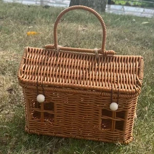 Gift Wrapping Basket Woven Rattan Basket with Lid Rustic Artwork Shelf Organizer - Picture 1 of 7