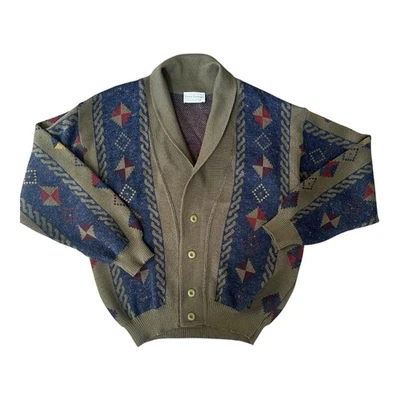 Vintage Yves Gerard Wool Cardigan Sweater Men’s 2XL Geometric Knit - Image 1 of 4