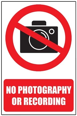 PRINTSUPERSTAR NO PHOTOS or FILMING WARNING SAFETY STICKER SIGN HARDBACK 3MM SIGN
