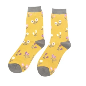 Ladies Socks Miss Sparrow Dainty Floral Colour : Yellow One Size - Picture 1 of 2