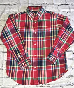 Ralph Lauren Shirt Boy's 6 Red Plaid Button Down Pony Long Sleeves - Picture 1 of 9