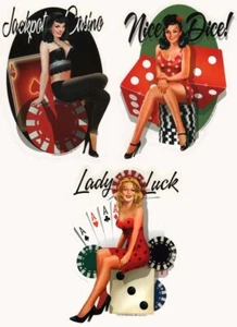 SET of 3 Casino PINUP Stickers LadyLuck Nice Dice Gambling WATERPROOF Decals - Picture 1 of 1