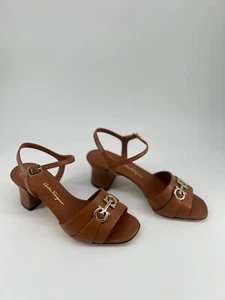 Ferragamo Damen Ondina Double Gancini Braun Leder Sandalen - Bild 1 von 4