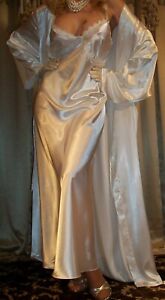 Vtg Style Wedding White Long Glossy Satin Lace Nightgown Negligee 1X