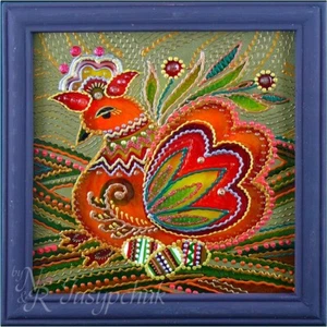 Pintura Popular Ucraniana Tradicional Sobre Vidrio Hecho a Mano Enmarcado Decoración de Pared 14x14cm - Imagen 1 de 4