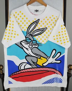 VTG 1991 ACME CLOTHING USA Size XL Mens T Shirt Bugs Bunny Surfs Up 2 Sided - Picture 1 of 16
