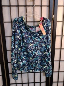 JUSTICE GIRLS SOFT RIB  L/S V-NECK PULLOVER FLORAL LACE-UP SIDE TOP SZ (10) NWT - Picture 1 of 2