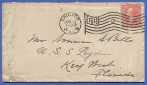 1898  Spanish American War cover Chicago to USS Leyden, Key West, Florida - Picture 1 of 2