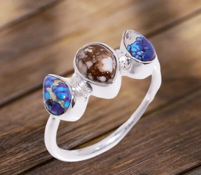 Natural Wild Horse with Blue Copper Turquoise Ring,925 Sterling Silver Ring - Image 1 of 4