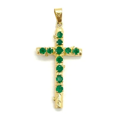 Natural Colombian Emerald Cross Pendant 18k Yellow Gold - Image 1 of 4