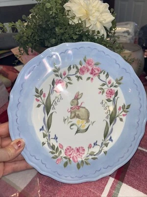 Disney Pottery Barn Holiday Floral Plate Peter rabbit Easter Bunny gift Party ! - Image 1 of 4