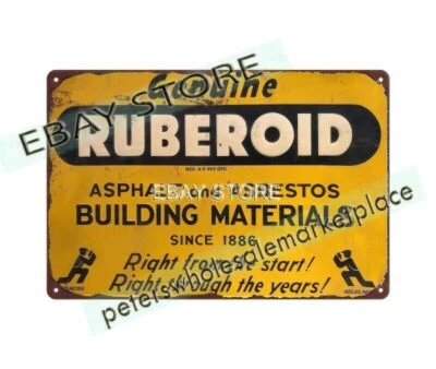 Ruberoid roofing material Asphalt Asbestos garage workshop metal tin sign - Image 1 of 4
