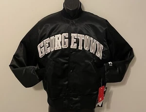 Vintage 80's GEORGETOWN HOYAS STARTER Black SATIN JACKET NEW Old Stock NWT SMALL - Picture 1 of 9