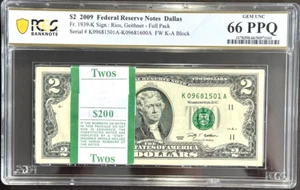 $2 2009 Federal Reserve Notes " BRICK " 100 Sequential 66 PPQ GEM UNC Fr. 1939-K - Picture 1 of 4