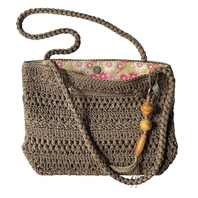 Lina Boho 棕色雏菊内衬单肩包钱包带木质小饰品口袋 — 第 1/4 张图片