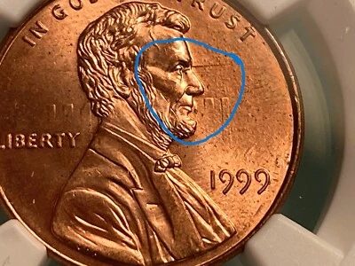 Lincoln penny 1999 1C Mint Error MS 65 RD Clashed Dies "Scarface" - Image 1 of 4