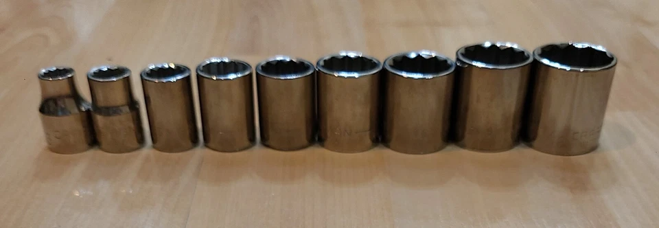 NOS 9 Pc Craftsman SAE 3/8” Drive 12 Pt Sockets G Series Vintage - Image 1 of 4