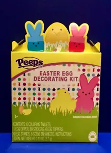 Nuevo KIT DE DECORACIÓN DE HUEVOS DE PASCUA PEEPS Bunny Chick pegatinas huevo toppers soporte ARTESANÍA - Imagen 1 de 2