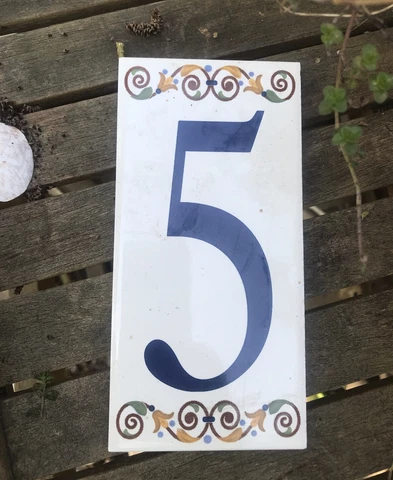 House Number wall door plaque 5 ceramic french vintage painted tile Cover
