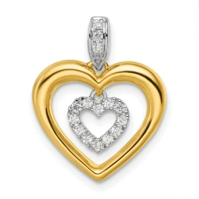 14K Two-tone Gold Lab-Created Diamond SI1/SI2, Dangle Heart in Heart Pendant - Image 1 of 4