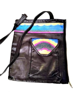 Victoria Tasche, große Ledertasche mit seitlichem Reißverschluss, handbemalt tragbar moderne Kunst - Bild 1 von 7