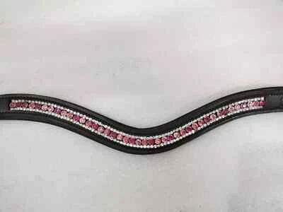 Preciosa ceja de cuero de caballo de cristal rosa de 3 filas de diseñador para brida. Foto 1 de 4