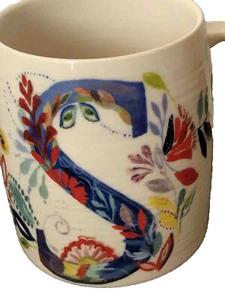 Anthropologie Monogramm Buchstabe S Becher Tasse signiert Starla M. Halfmann Blütenblattpalette - Bild 1 von 8