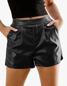 Luvamia Women’s Size 2X Faux Leather High Waisted Pull On Pleated Shorts Black - Picture 1 of 11