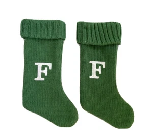 Lot 2 - 19 In Monogram Letter F Green Knitted Christmas Stockings - Picture 1 of 1