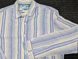 Georg Roth Shirt Mens Large Striped Linen Cotton Button Up Long Sleeve Dress Cas - Picture 1 of 5