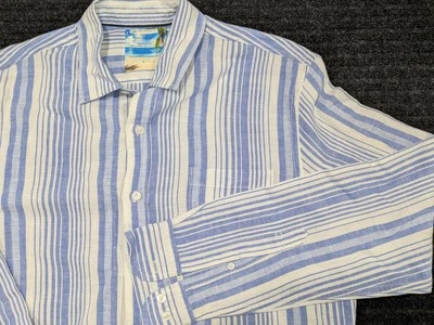 Georg Roth Shirt Mens Large Striped Linen Cotton Button Up Long Sleeve Dress Cas - Image 1 of 4