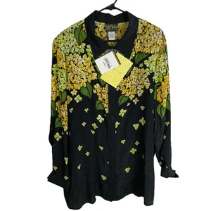 Bob Mackie Wearable Art 2X Silk Plus Size Blouse Womens Button Floral Sequin NWT - Picture 1 of 10