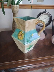 Victorian English Majolica Syrup Pitcher Daisy Flowers Twig Branch Handle *Read* - Picture 1 of 10