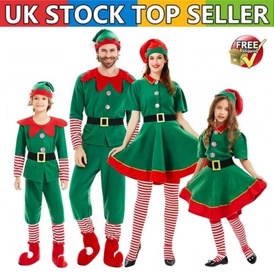 ADULTS & KIDS ELF COSTUME CHRISTMAS SANTAS LITTLE HELPER XMAS PARTY FANCY DRESS- - Image 1 of 4