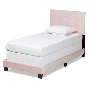 Bowery Hill Light Pink Upholstered Twin Size Panel Bed - Picture 1 of 8