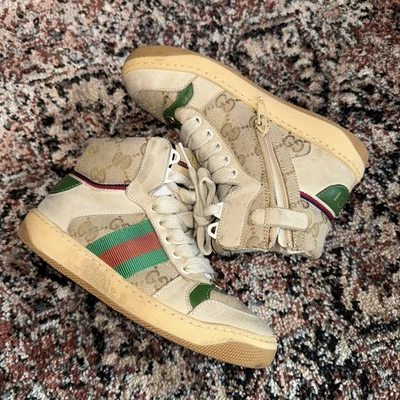 古驰 Screener 运动鞋面料和皮革中性儿童 30 码高帮 — 第 1/4 张图片