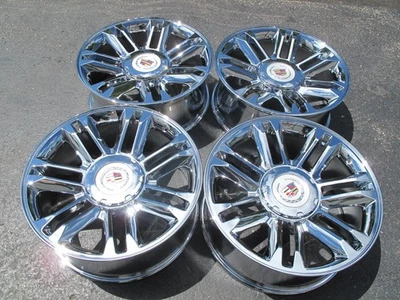 22" NEW PLATINUM STYLE CADILLAC ESCALADE CHROME WHEELS 5358 WITH CADILLAC CAPS - Image 1 of 3