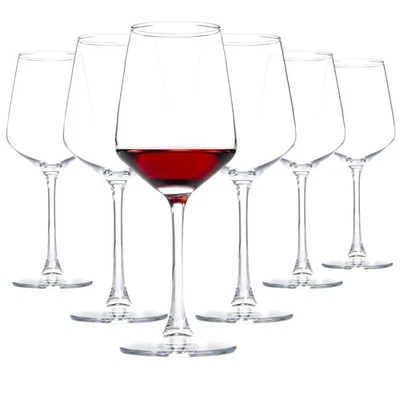 12oz Clear Red/White Stemmed Wine Glasses Set of 6 - Dishwasher Safe - Image 1 of 4