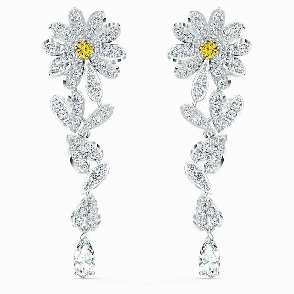 Brincos femininos Swarovski de borla longa margarida, brincos de cristal - Imagem 1 de 4