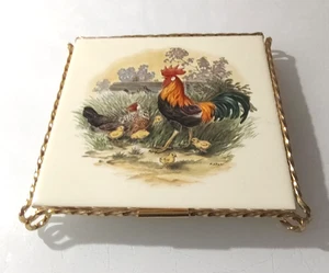 Vintage Rooster Hen Chicks Family Ceramic Hot Foods Decorative Trivet - Picture 1 of 1