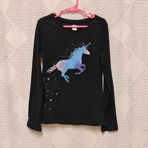 Gap Kids Unicorn Print Black Girls Long Sleeve Shirt Size Medium - Picture 1 of 5
