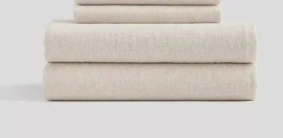 NUEVO CON ETIQUETAS MEMBRILLO LINO EUROPEO JUEGO DE SÁBANAS 3 PIEZAS DOBLE NATURAL MINI RAYAS $140 Foto 1 de 4