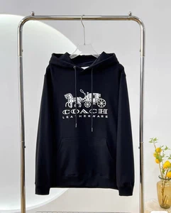 NWT COACH Women black carriage with velvet hoodie sweatshirt Cotton XL - Picture 1 of 4