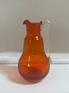 Vintage Art Glass Red Pitcher with Handle 4.5" Hand Blown - Picture 1 of 7