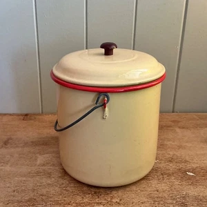 Vintage Cream & Red Enamelware Billy Can - Picture 1 of 4